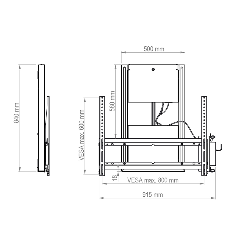 Hagor WH Moto Slim 8423 - Motorisierte Wandhalterung 42-86" - Landscape und Portrait - höhenverstellbar 600 mm Fahrweg - max. 80 kg - VESA 800x600 - Schwarz