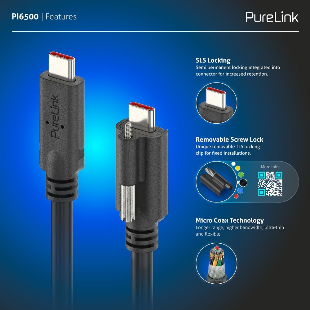 PureLink PI6500-030 - Passives USB4 Gen2x2 Micro-Coax USB-C Kabel - 3 m - 20 Gbps - 4K@60Hz - 100 Watt Power Delivery - SLS-Verriegelung - schwarz