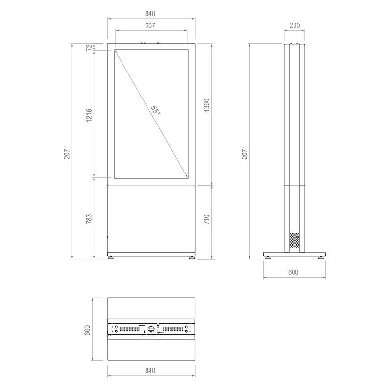 Hagor HP Kiosk 55" FS B2B - Back-to-Back Indoorstele 55" für 2 Displays - Portrait - abschliessbar - Graphit