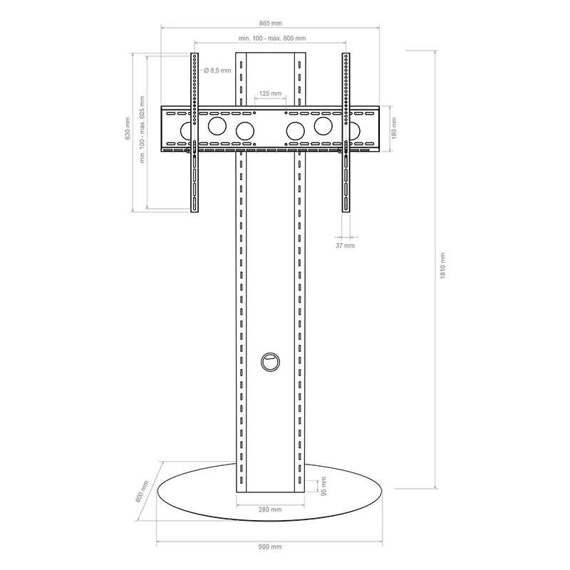 Hagor Elia SB 4873 - Bodenständer bis 86" - höhenverstellbar - Landscape - bis 125 kg - VESA 100x100-800x600 - schwarz