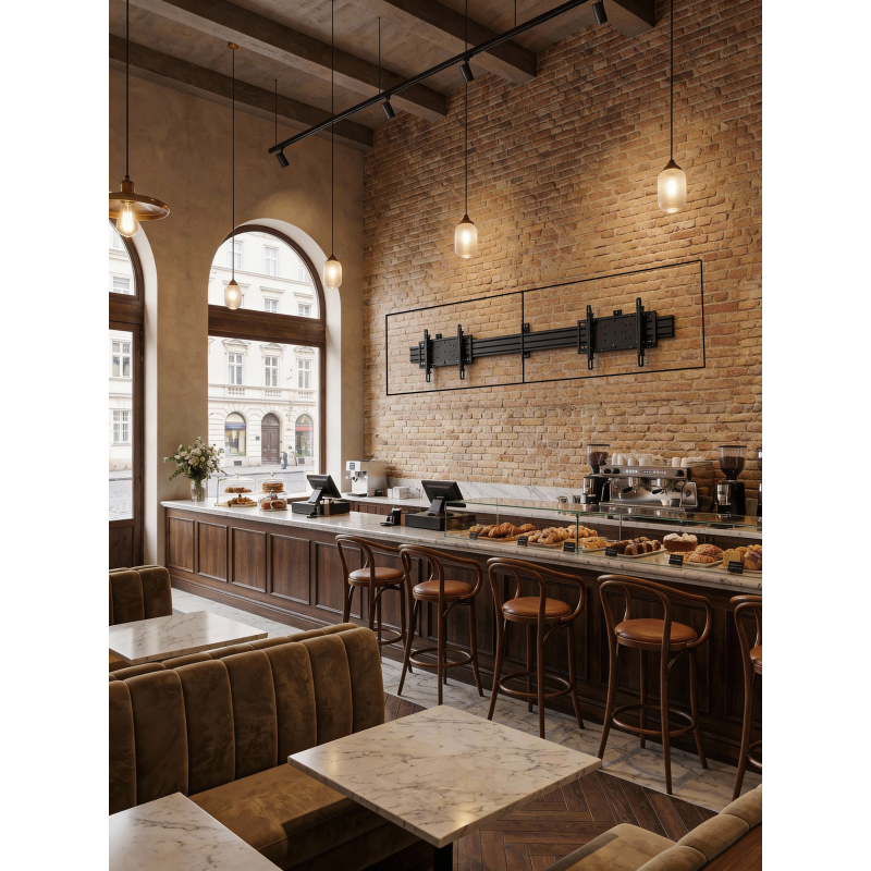 Vision VFM-MNU/L2X75 - Menuboard Wandhalterung 2 x 55-75 Zoll Landscape - 120 kg - VESA 600x400 - Schienensystem - Kameraablage