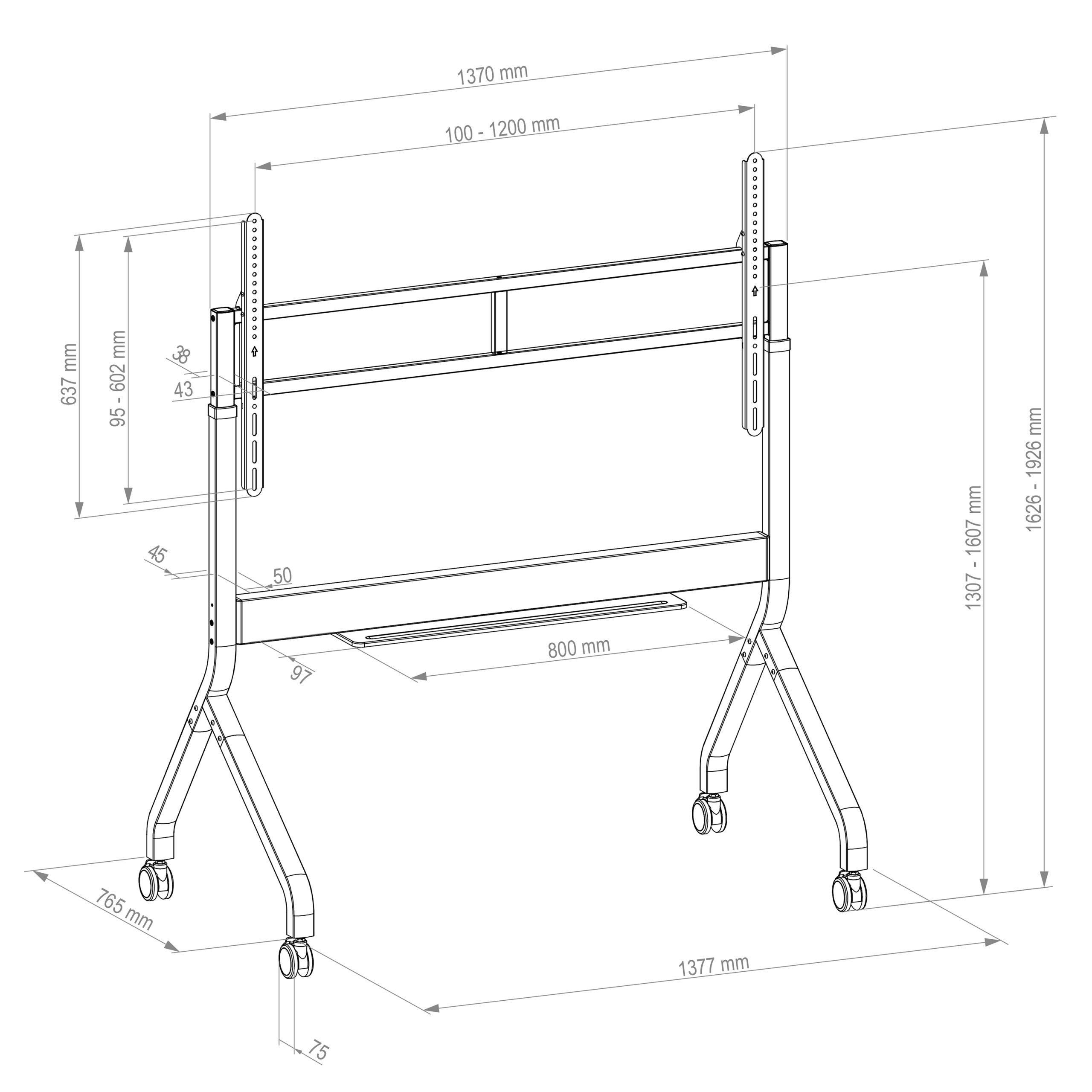 Hagor BrackIT Stand Scandio Moto 8282 - Rollwagen motorisiert 65-98" - Landscape - höhenverstellbar 300 mm - max. 85 kg - VESA 1200x600 - Weiß