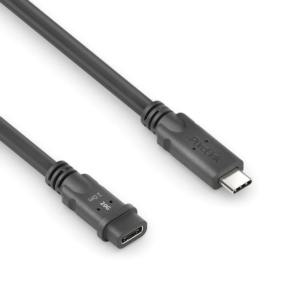 PureLink PI6630-020 - Passives USB4 Gen2x2 USB-C Verlängerungskabel - 2 m - 20 Gbps - USB-C Stecker auf USB-C Buchse - 240 W Power Delivery - schwarz
