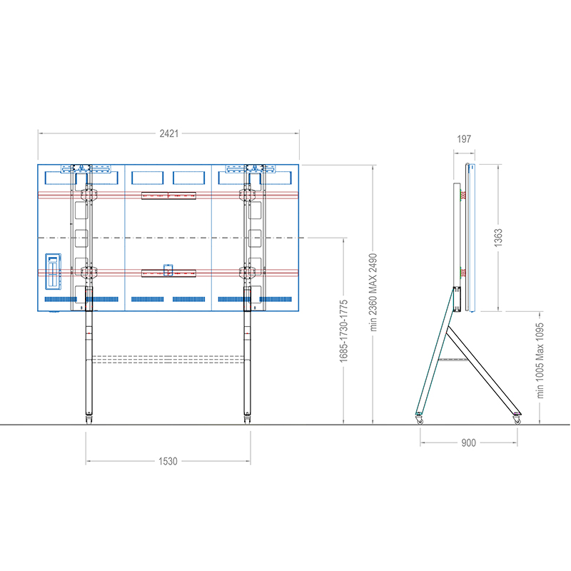 HAGOR HP LED Trolley Samsung IAB 110" 5940 - mobiles Standsystem - 3 Höhen-Positionen - Rollwagen - Schwarz