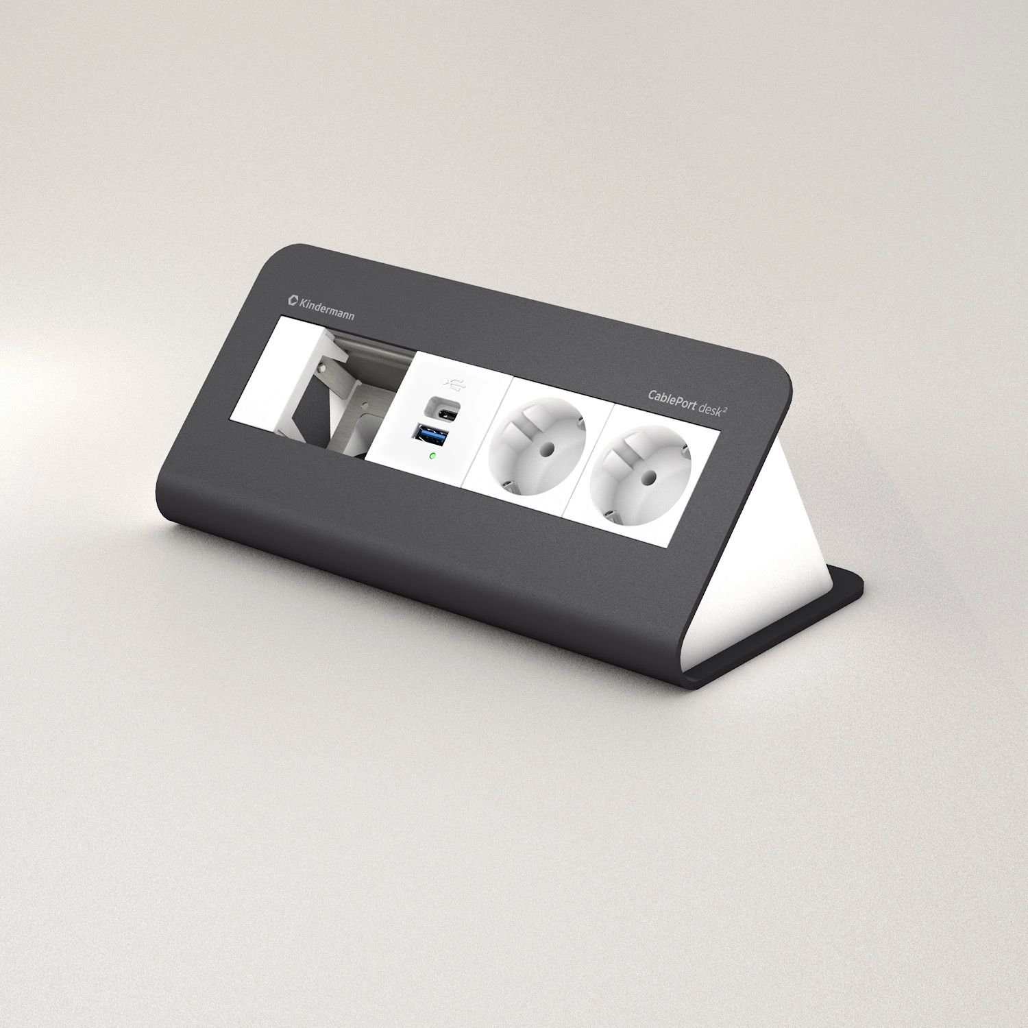 Kindermann CablePort desk² 80 4-fach Schiefergrau 2x Strom + USB - Tischmontage Ø 80 mm