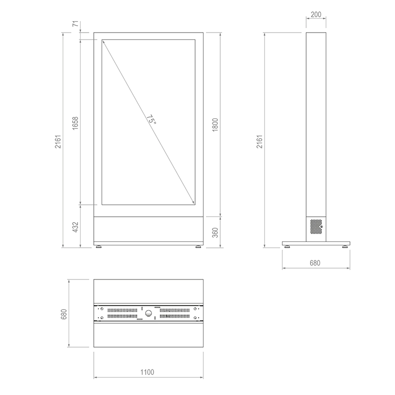 Hagor HP Kiosk 75" FS B2B - Back-to-Back Indoorstele 75" für 2 Displays - Portrait - abschliessbar - Graphit