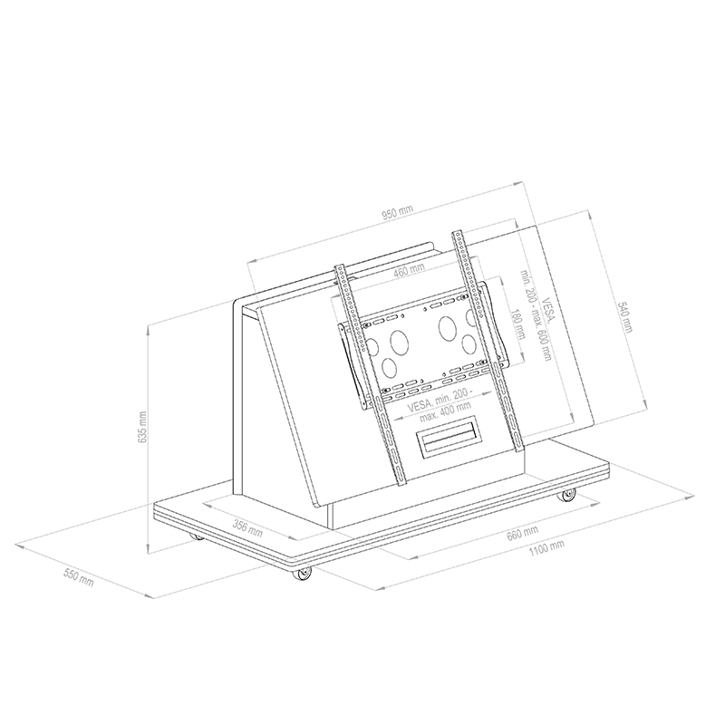 Hagor CON-Line Stage Trolley 55-65" 2736 - Rollwagen für Displays 55-65" - stufenlos neigbar - abschließbar - max. 40 kg - VESA 200x200-400x400 - weiß