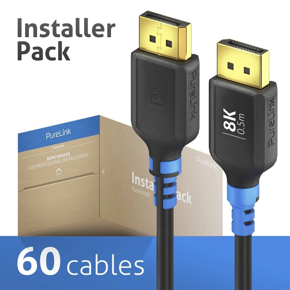 PureLink FlexInstall FI-DP100-005-PCK - DisplayPort 1.4 Kabel - 0,5 m - 8K 60Hz - 32,4 Gbps - HBR3 - Installer Pack - blau - 60 Kabel