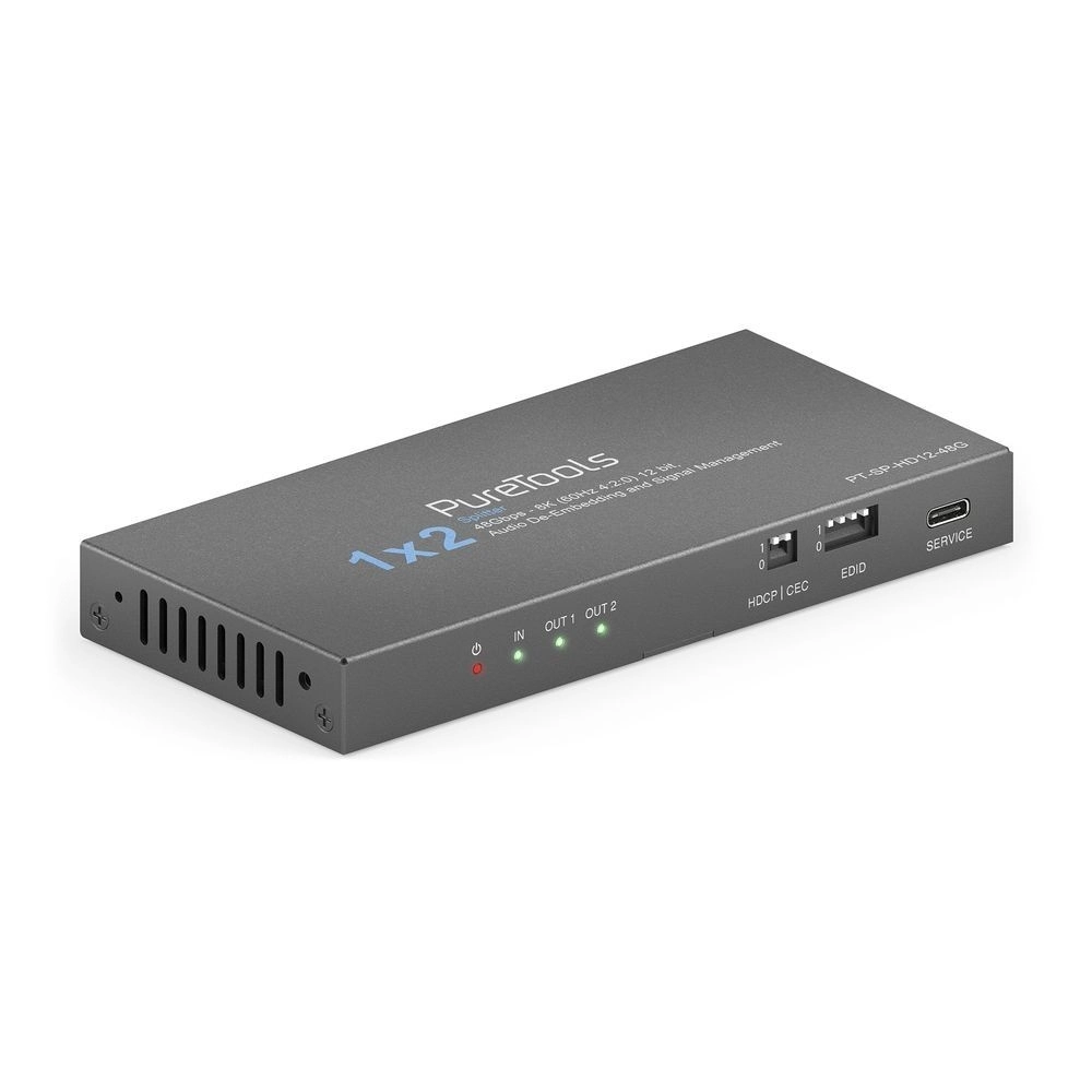 PureTools PT-SP-HD14-48G - HDMI 2.1 Splitter 1x4 - 48 Gbps - 8K@60Hz / 4K@120Hz - HDCP 2.3 - Audio De-Embedding SPDIF + Klinke - schwarz