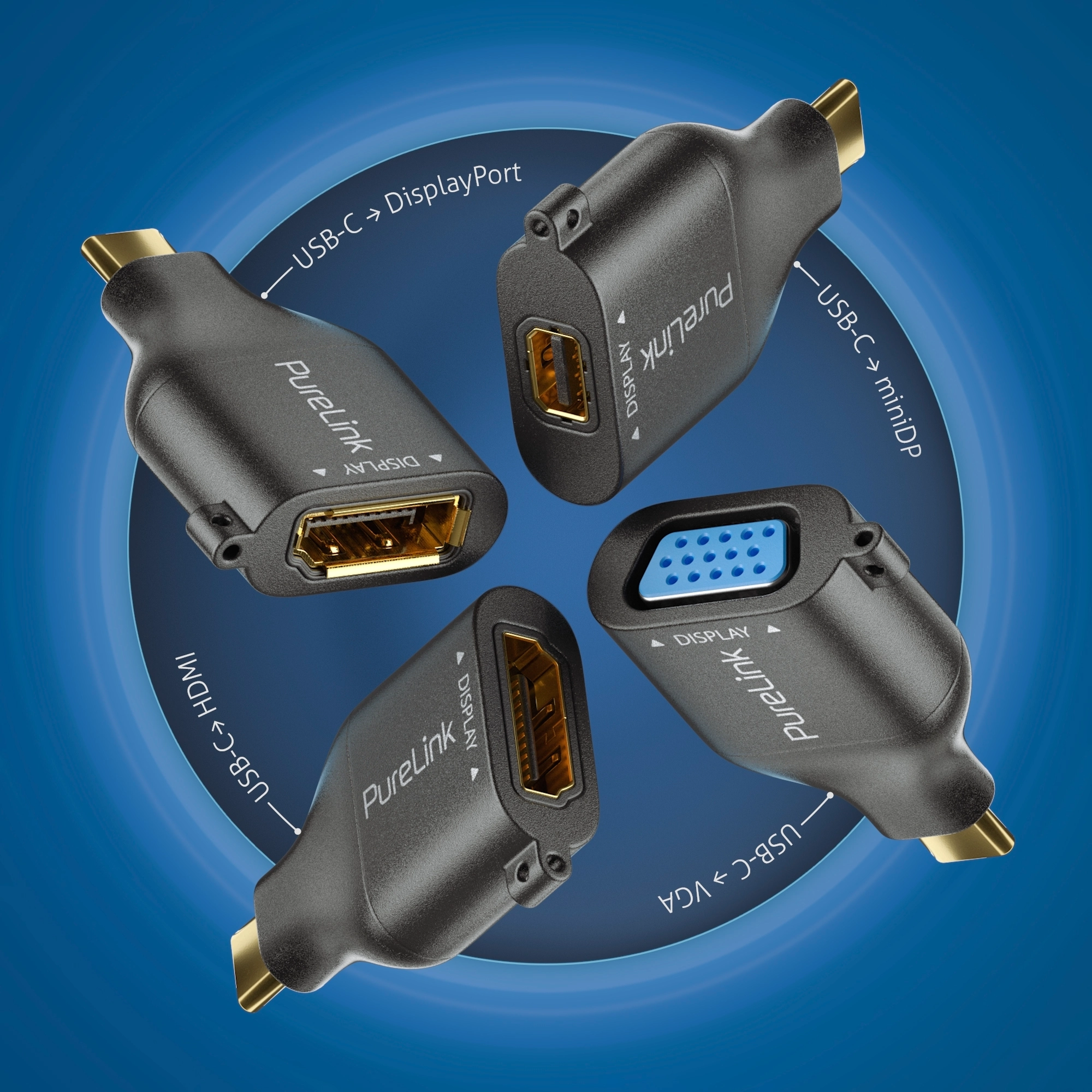 PureLink IQ-AR300 - USB-C Adapterring - 4 Adapter - HDMI, DisplayPort, mini DP, VGA - 4K