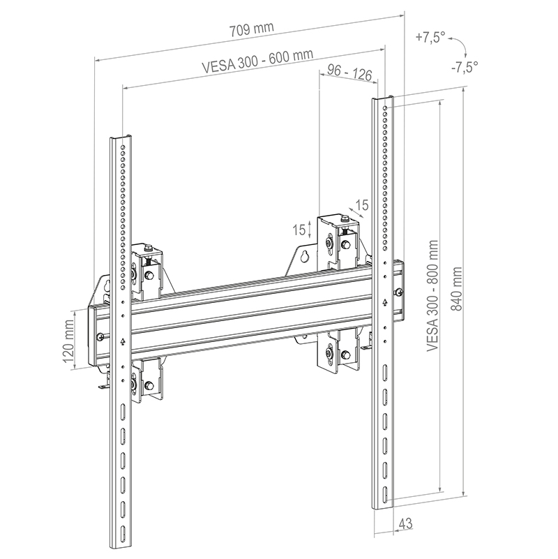 Hagor WH Synchron HD 8433 - Schwerlast-Wandhalterung 65-98" - Portrait - neigbar ±7,5° - max. 150 kg - VESA 600x800 - Schwarz