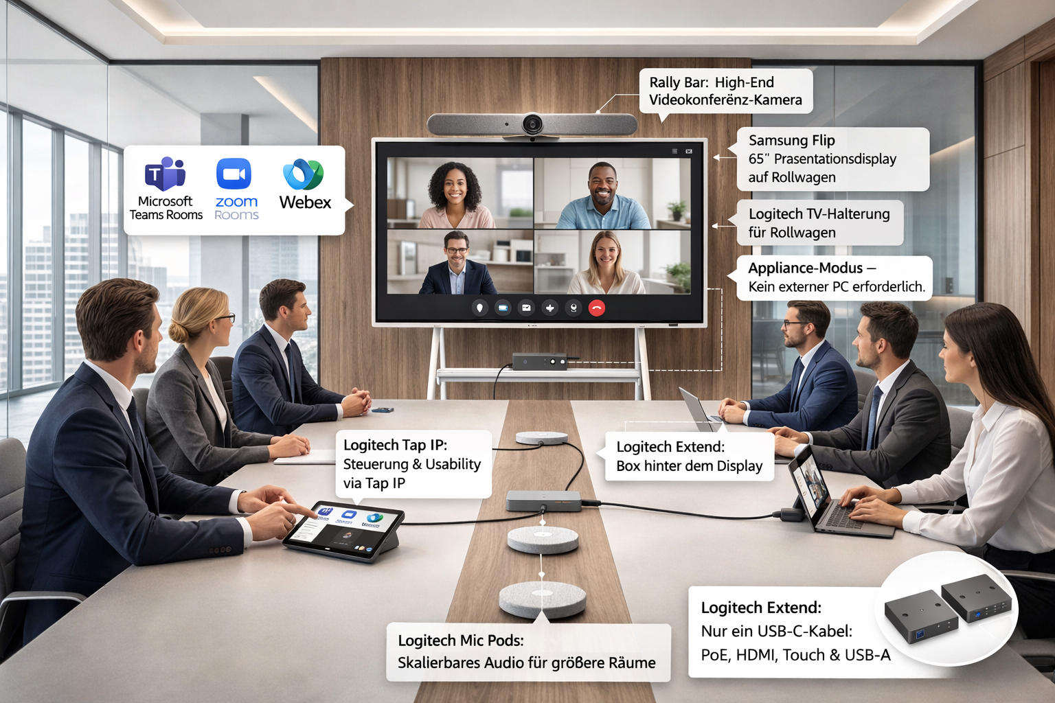 Samsung WM65FX mit Logitech Rally Bar – 65 Zoll Boardroom Bundle