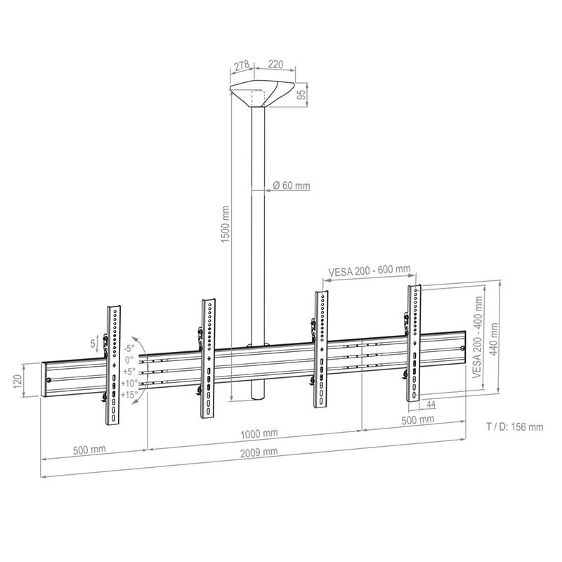 Hagor CPS Menuboard D2L 46-65" - Deckenhalterung 2 Displays Landscape - max. 40 kg je Screen - VESA 600x400 - neigbar - schwarz