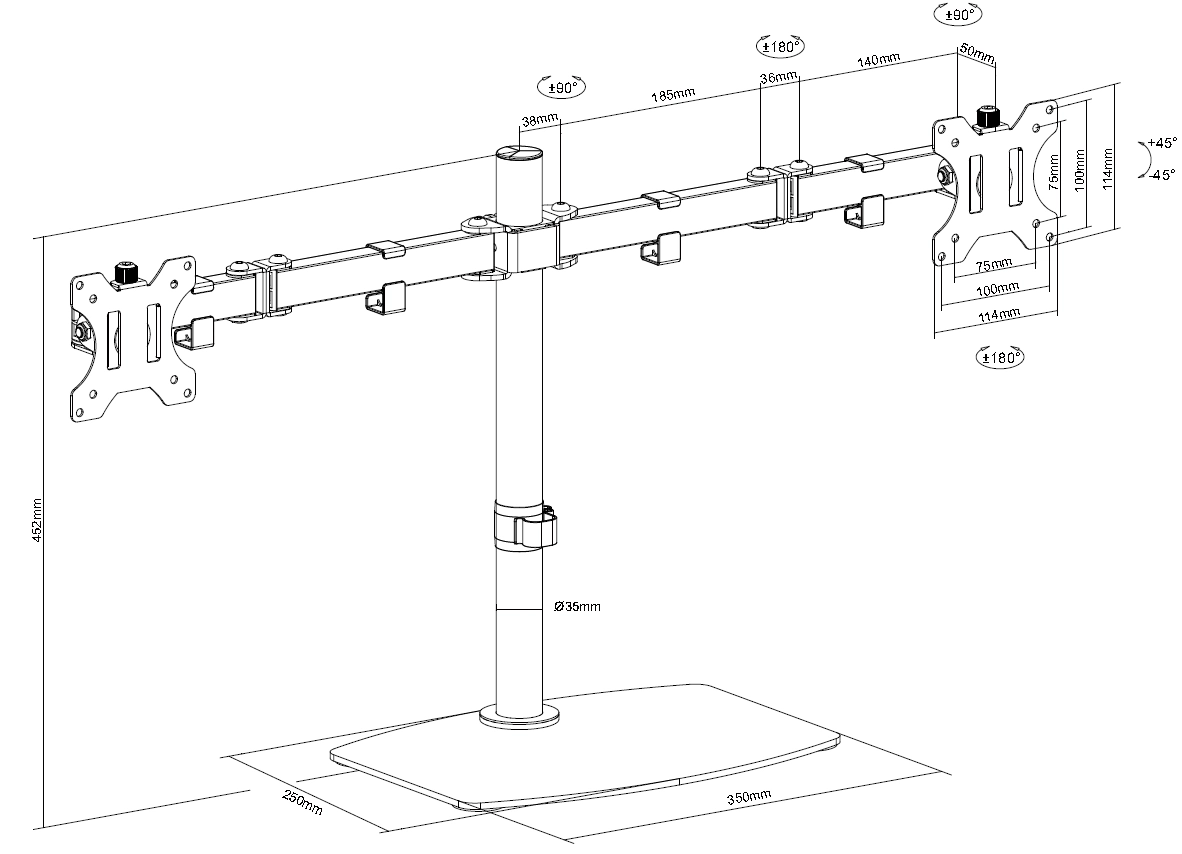 Vision VFM-DSDB - Doppel-Bildschirm-Schreibtischständer - 2× 13-32" - VESA 75x75/100x100 - 2× 8 kg - Doppelschwenkarm - schwarz