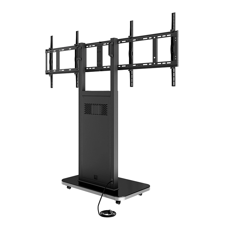Hagor Pro-Tower M Dual 2877 - Mobiler Rollwagen 2 x 46-55" - max. 2x 35 kg - VESA 600x400 - Steckdosenleiste - schwarz