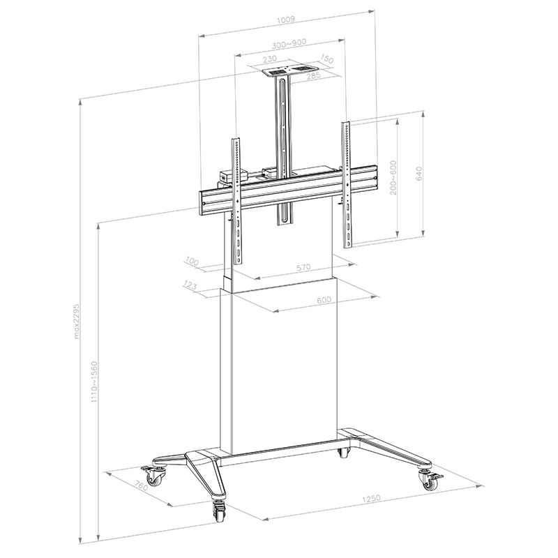 Hagor BrackIT Lift 8280 - Display Rollwagen 55-86 Zoll - neigbar, höhenverstellbar - motorisiert - Landscape - bis 85 kg - VESA 300x200-900x600 - schwarz/weiß