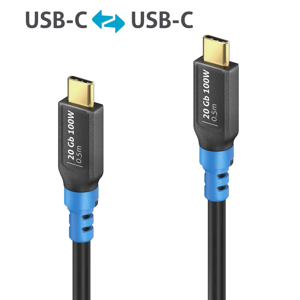 PureLink FI-U400-005 - USB4 Gen2x2 USB-C Kabel - 0,5 m - 8K@30Hz - 20 Gbps - 100 W Power Delivery - Schwarz
