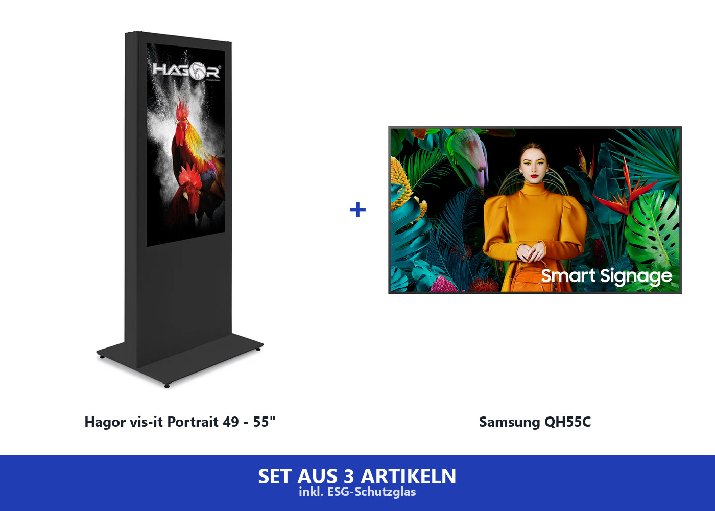 Hagor vis-it Bundle Samsung QH55C - Indoorstele Portrait 55 Zoll - 4K UHD - 700 cd/m² - 24/7 - Mini-PC-Fach abschließbar - ESG-Schutzglas - RAL 7016