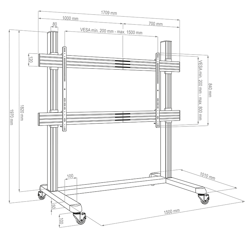 Hagor CPS Mobile Stand Single 86-110" 3329 - Rollwagen für Displays 86-110" - Landscape - max. 130 kg - VESA 200x200-1500x800 - schwarz