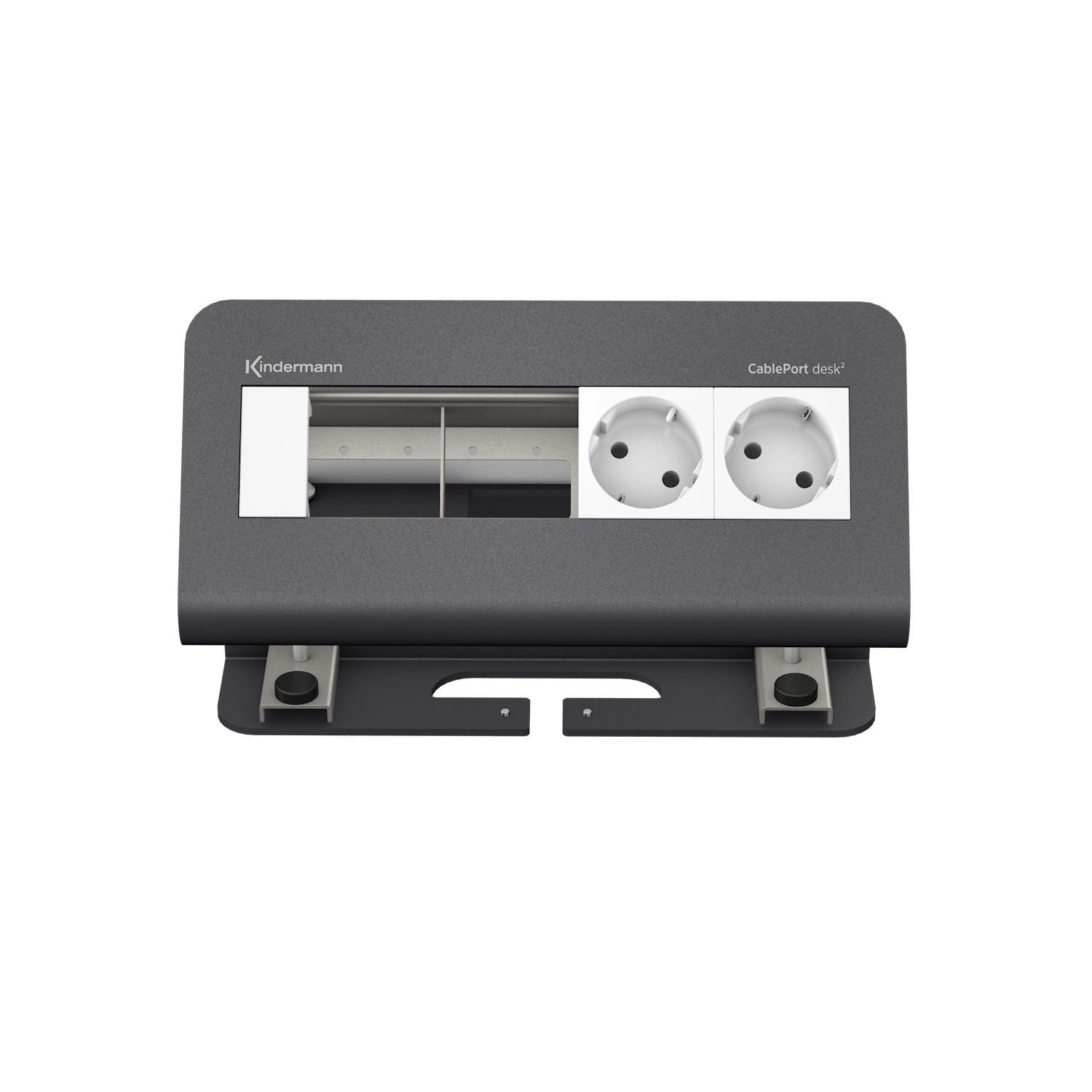 Kindermann CablePort desk² 4-fach - 2x Schuko - Tischklemme 10-60 mm - Schiefergrau RAL 7015 - 7430000072