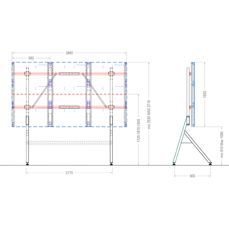 HAGOR HP LED Floorstand Samsung IER / IEA 130" 5964 - freistehendes Standsystem - 3 Höhen-Positionen - Standfuß - Schwarz