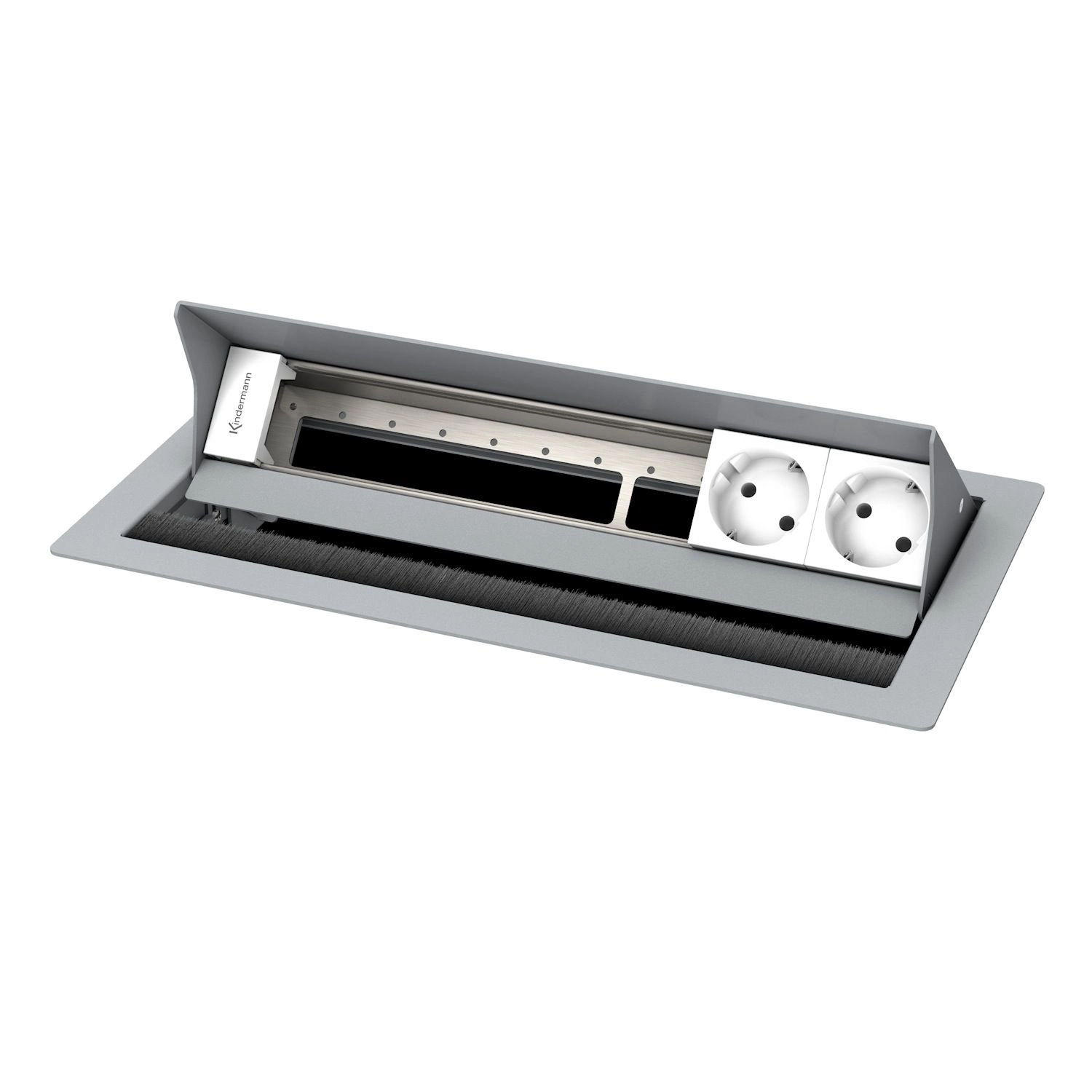 Kindermann CablePort Standard² 6-fach - 2x Strom - Tischeinbau - RAL 9006 - 7492000082