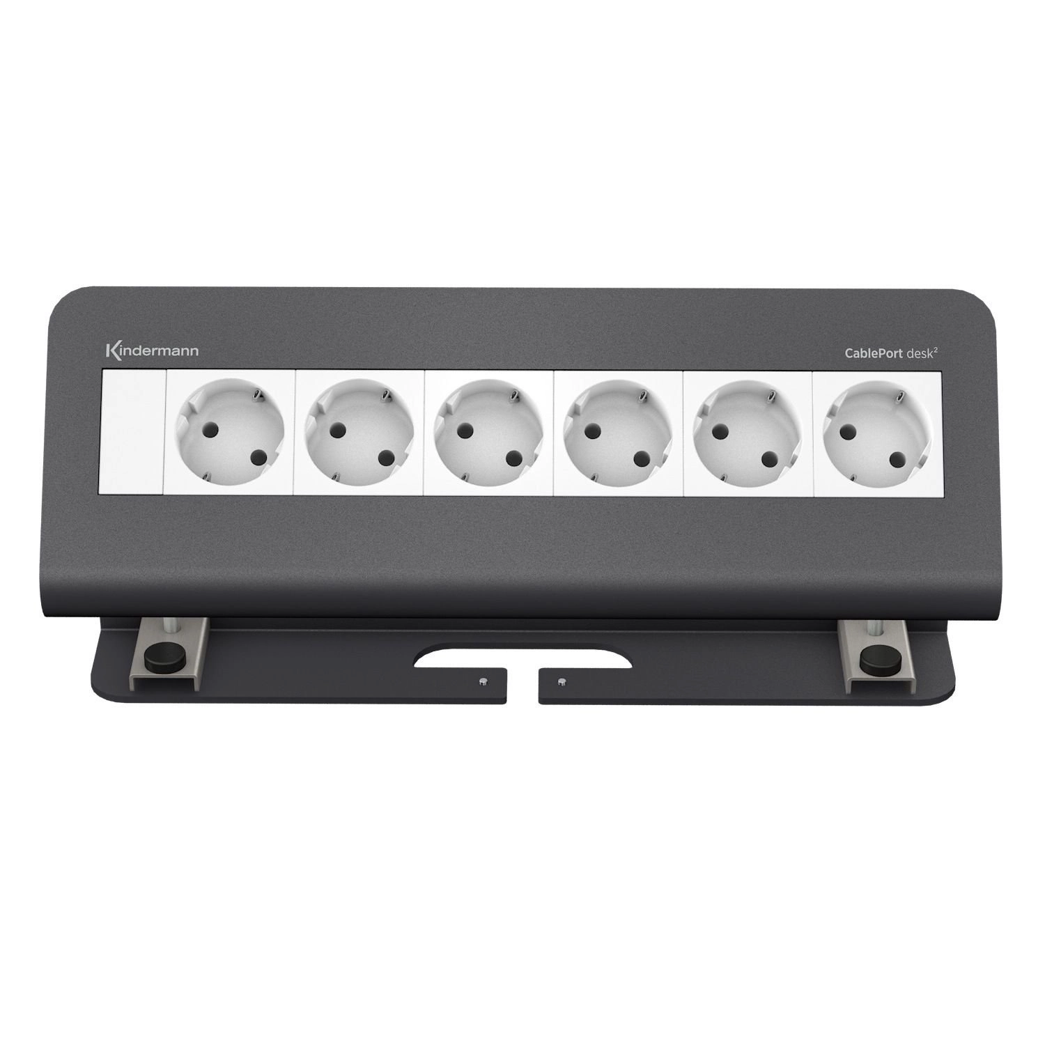 Kindermann CablePort desk² 6-fach - 6x Schuko - Tischklemme 10-60 mm - Schiefergrau RAL 7015 - 7430000086
