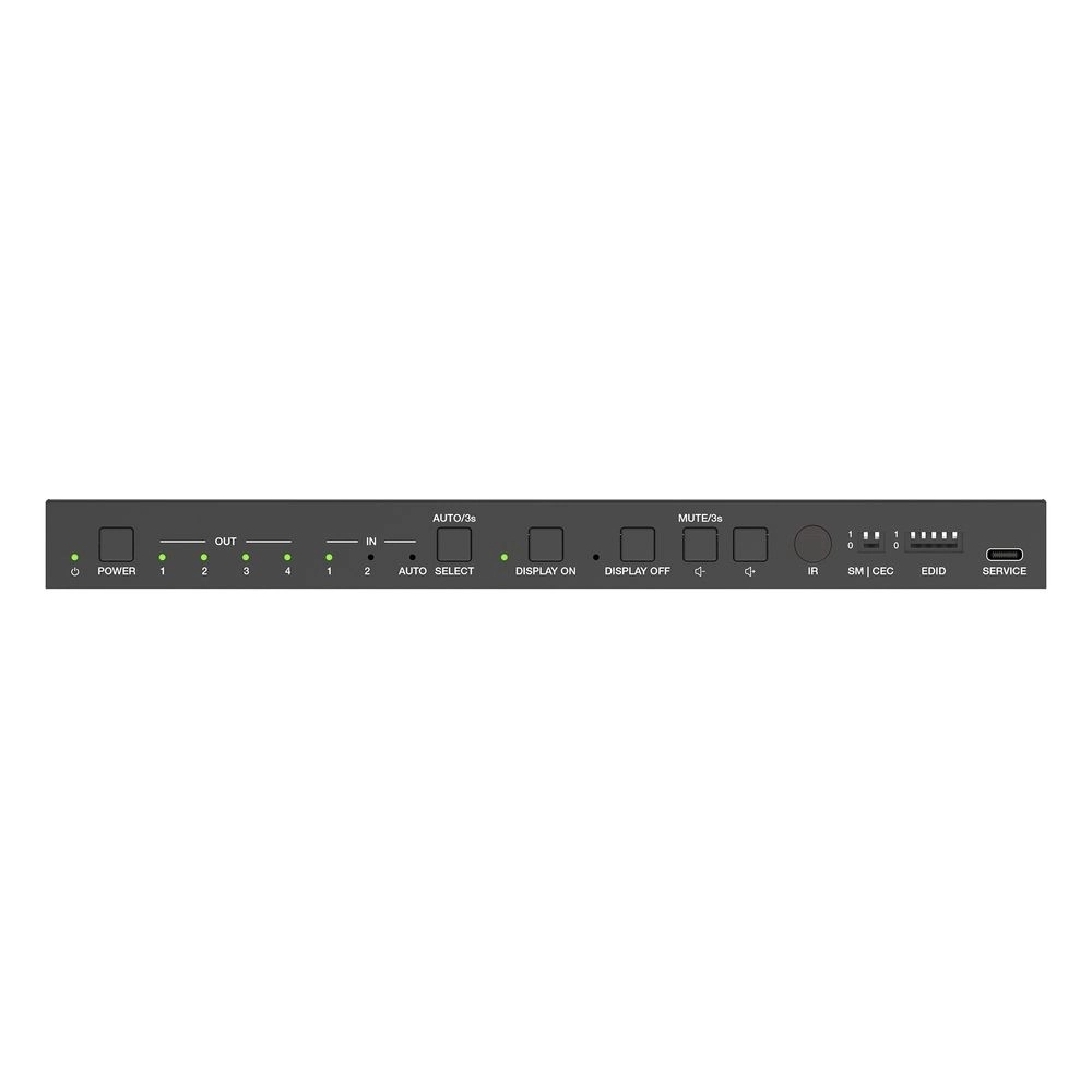 PureTools PT-SP-HD24-48G - HDMI 2.1 Splitter 2x4 - 48 Gbps - 8K@60Hz / 4K@120Hz - HDCP 2.3 - Audio De-Embedding SPDIF + Phoenix - schwarz