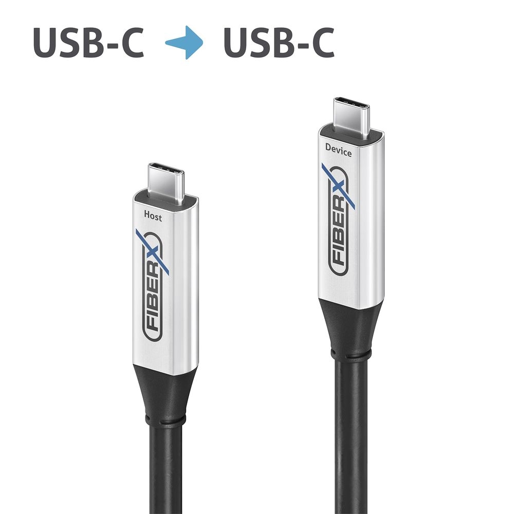 FiberX FX-I600-015 USB-C AOC Glasfaser Hybridkabel – 4K30, 5 Gbit/s & 60 W Power Delivery - 15 Meter