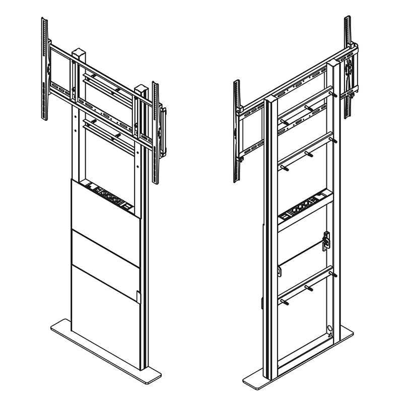 Hagor Pro-Tower Wall 2876 - Boden-Wandhalterung 55-86" - Landscape - neigbar - höhenverstellbar H 1300-1600 mm - inkl. Ablageboard - max. 100 kg - VESA 200x200-800x600 - schwarz