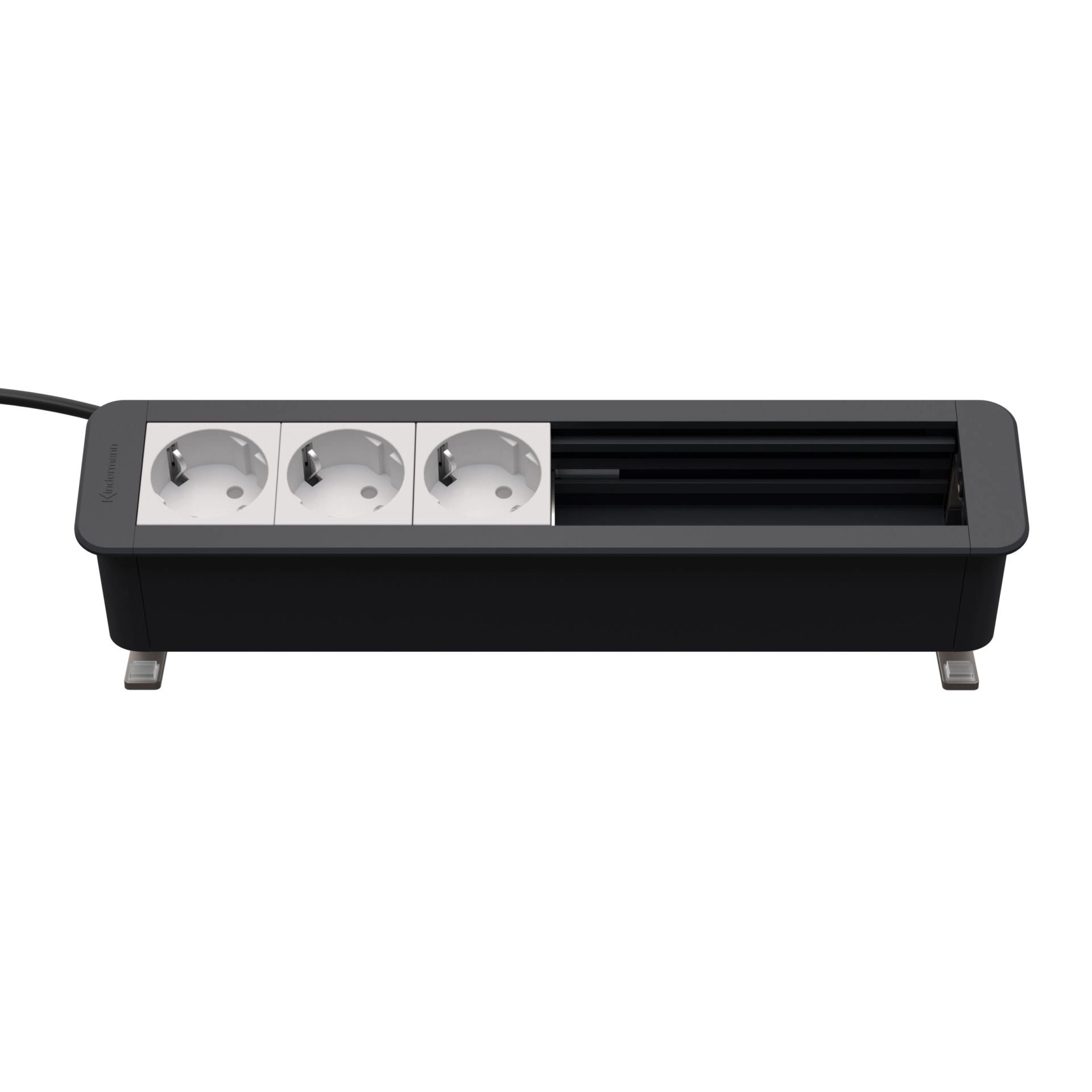 Kindermann CablePort Office desk 6-fach - 3x Strom + 3 freie Slots (Konnect flex 45 click) - Anklemm-Tischanschlussfeld - schiefergrau - 7550000303