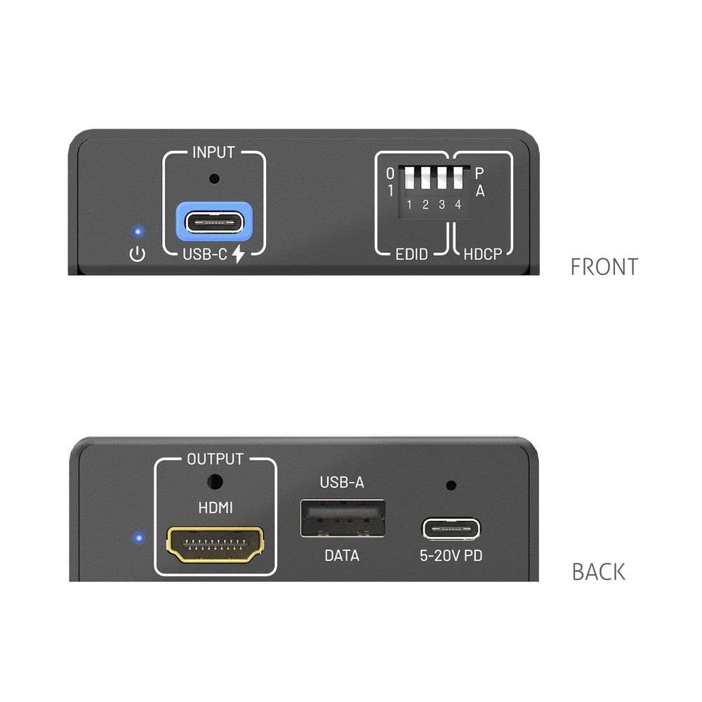 PureTools PT-C-CPDHU-18G - USB-C auf HDMI 2.0 und USB-A Konverter - 4K 60 Hz 4:4:4 - 100 W Stromeinspeisung - EDID- und HDCP-Verwaltung