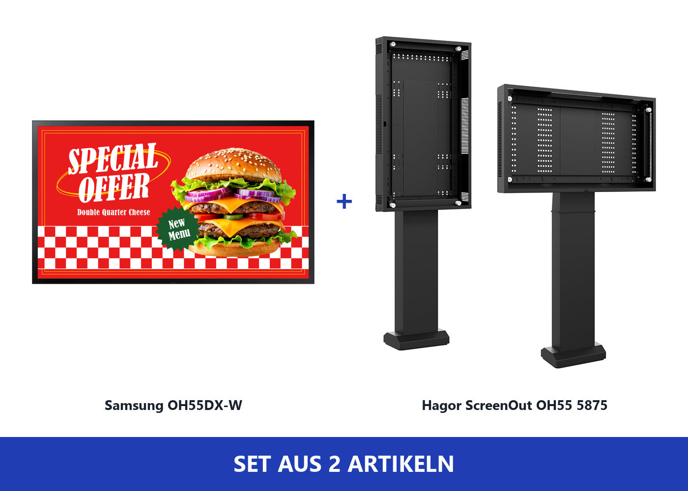 Hagor ScreenOut OH55 5875 Bundle mit Samsung OH55DX-W - Outdoor-Stele komplett mit 55" Display - IP56 - 3.500 cd/m² - ohne Heizung und Lüftung - Schwarz RAL 9005