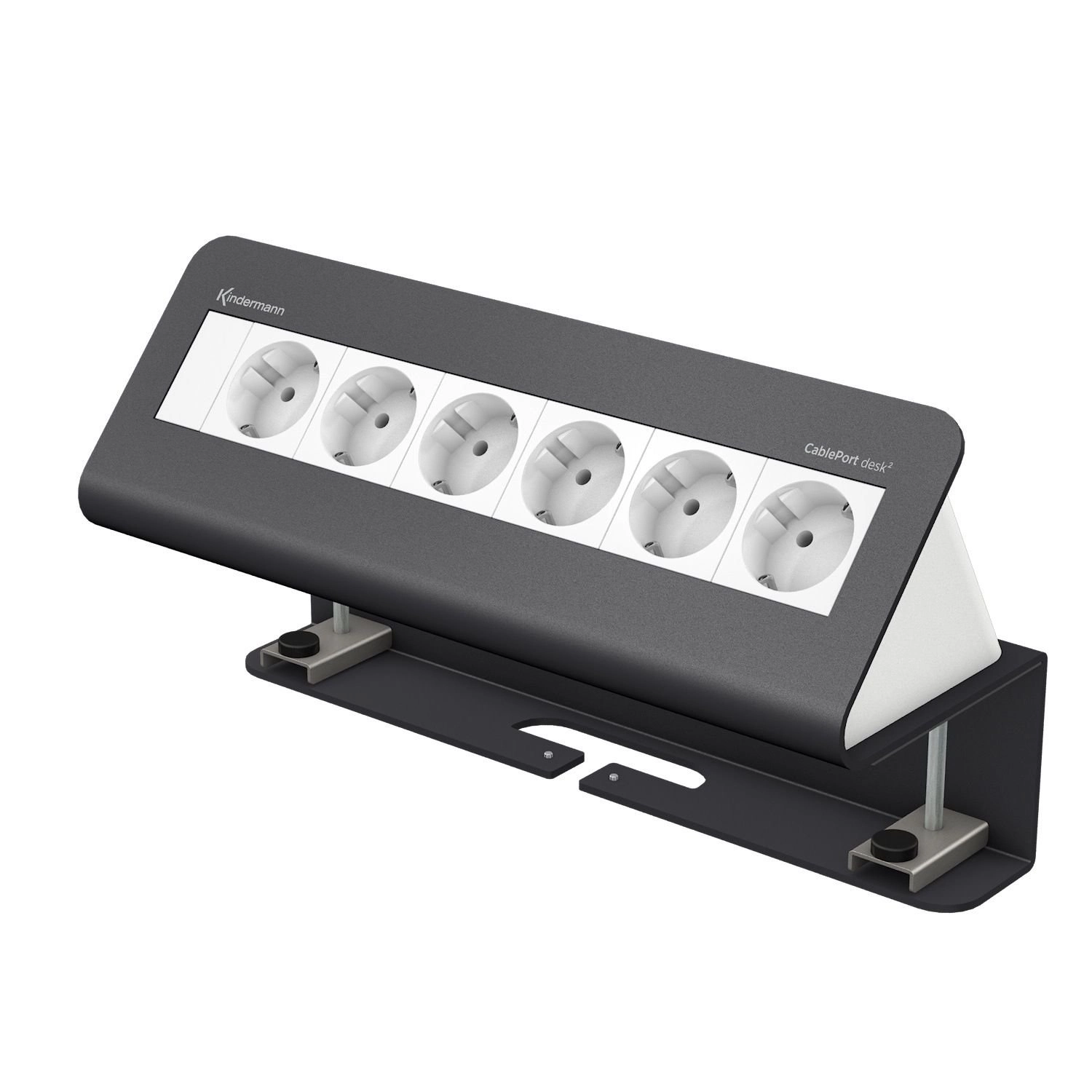 Kindermann CablePort desk² 6-fach - 6x Schuko - Tischklemme 10-60 mm - Schiefergrau RAL 7015 - 7430000086