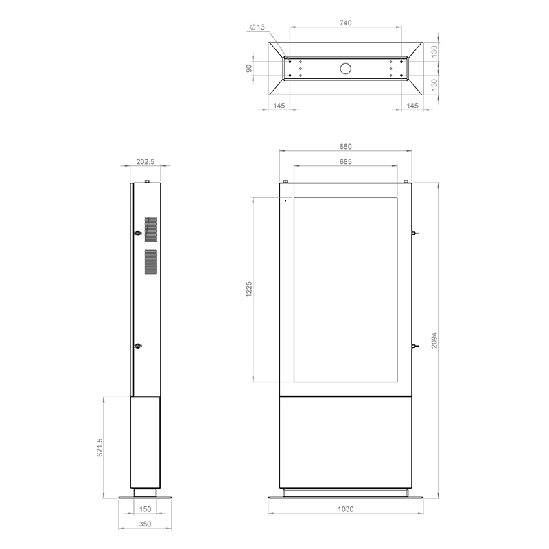 Hagor SOPK 55" Portrait Bundle mit Samsung OM55N-S - Outdoor-Stele komplett - IP65 - 4.000 cd/m² - Heizung und Lüftung - Graphit RAL 7016