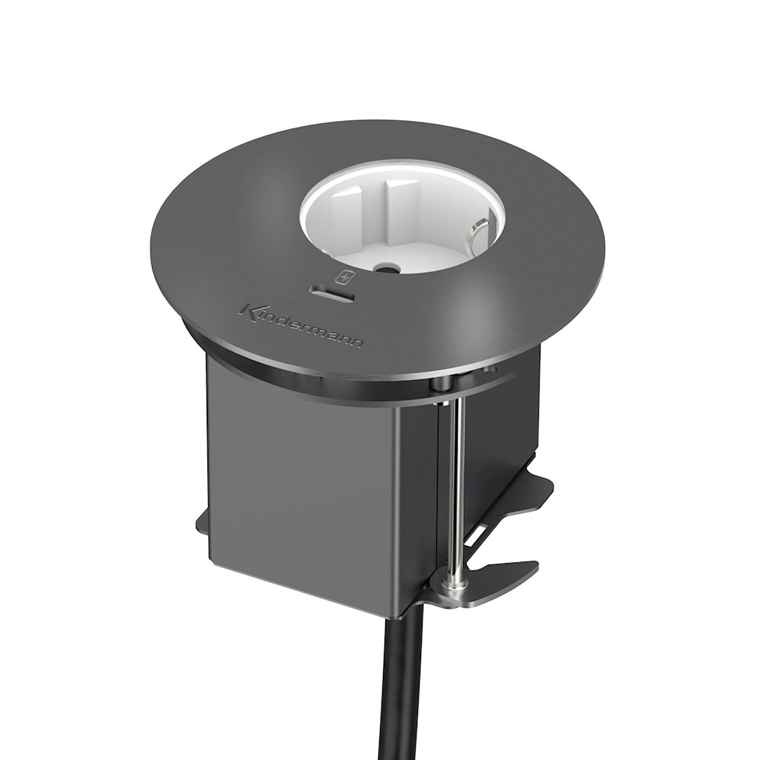 Kindermann CablePort table³ - 1x Schuko + 1x USB-C Charger - Tischeinbau Ø 80 mm - Edelstahl gebürstet - 7449000042