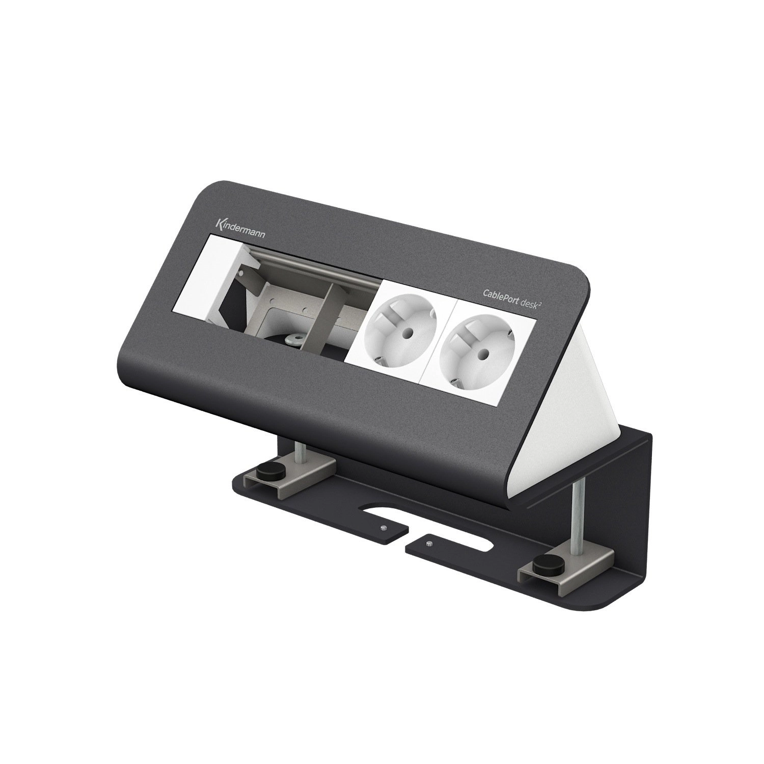 Kindermann CablePort desk² 4-fach - 2x Schuko - Tischklemme 10-60 mm - Schiefergrau RAL 7015 - 7430000072