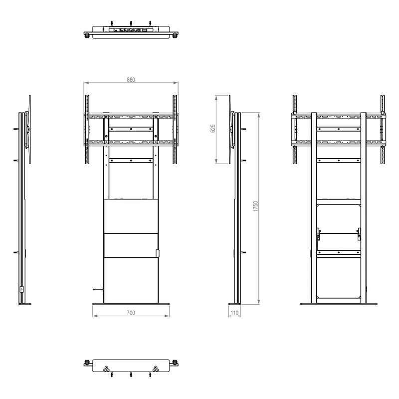 Hagor Pro-Tower Wall 2876 - Boden-Wandhalterung 55-86" - Landscape - neigbar - höhenverstellbar H 1300-1600 mm - inkl. Ablageboard - max. 100 kg - VESA 200x200-800x600 - schwarz