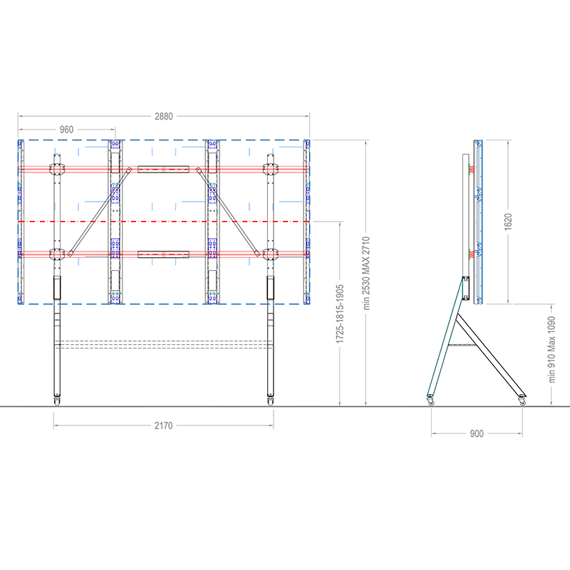 HAGOR HP LED Trolley Samsung IER / IEA 130" 5942 - mobiles Standsystem - 3 Höhen-Positionen - Rollwagen - Schwarz
