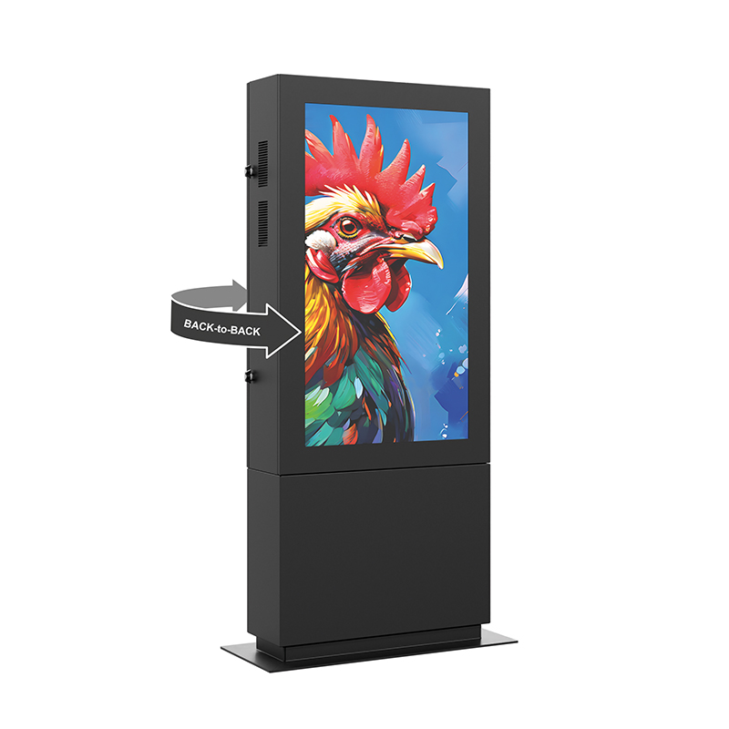 Hagor SOPK Back-to-Back 55" Portrait 2556 - Outdoor-Stele Back-to-Back für 2 Displays je 55" (140 cm) - Full-Outdoor mit Heizung, Lüftung und Luftvorhang - IP65 / IP54 - VSG 6,4 mm anti-reflex - Graphit RAL 7016